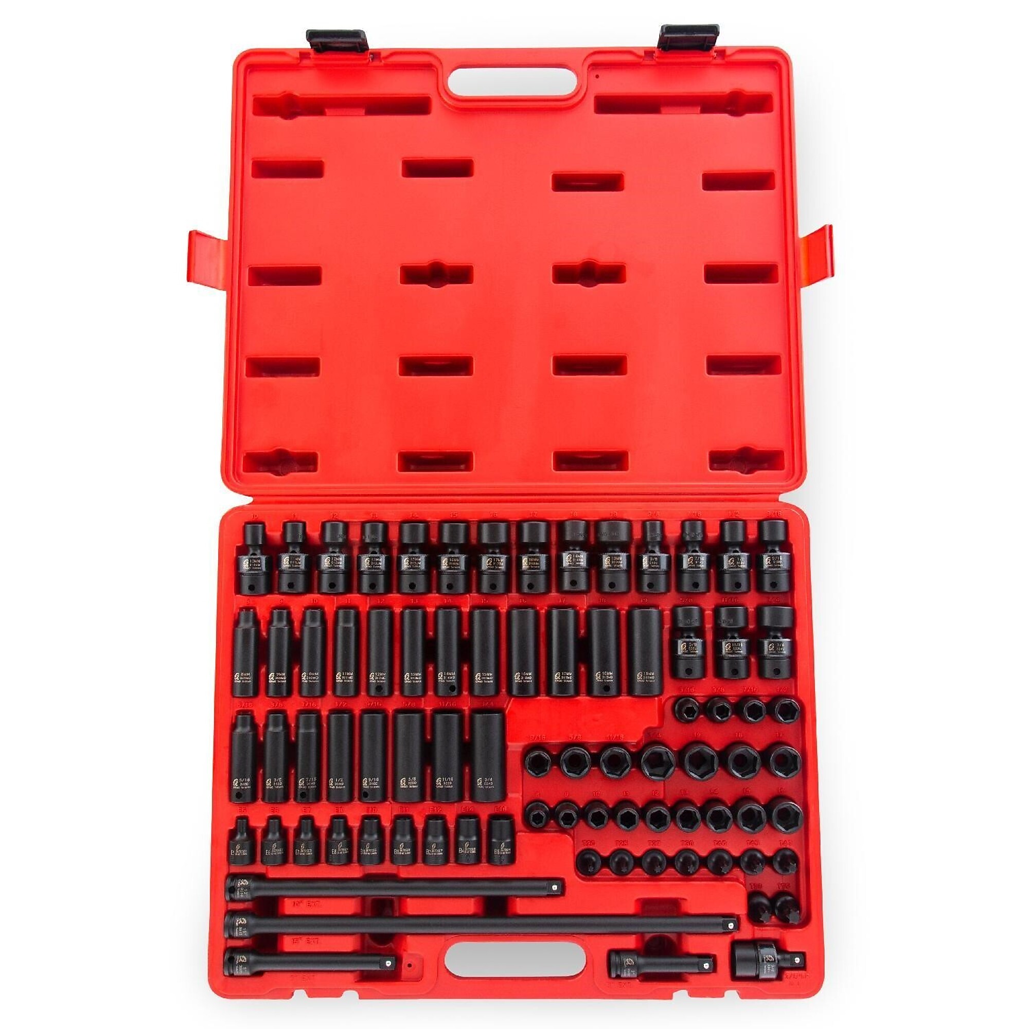 Sunex Tools 3/8in. SAE/Metric 6-Point Socket Set — 80 Pcs, Standard/Deep/Universal/Star, CR-MO Steel, Model# 3580